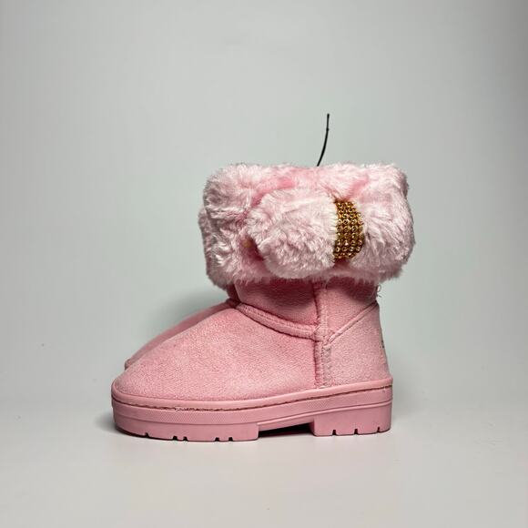 bebe Toddler Pull On Winter Boots w/ Faux Fur Cuff and Rhinestone Bow - Picture 1 of 8